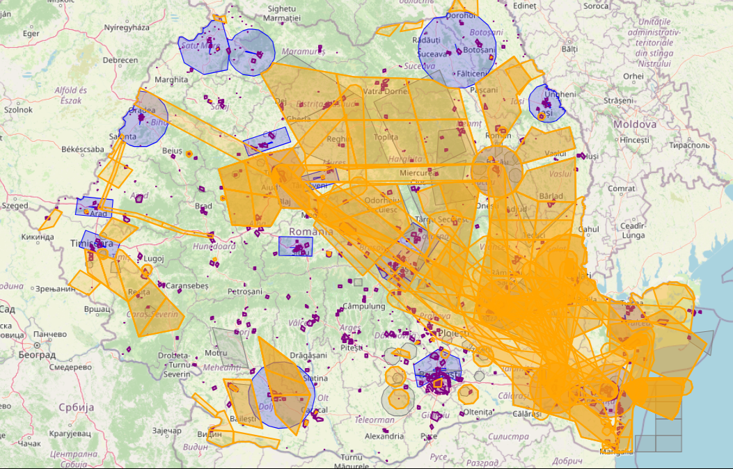 Hartă ROMATSA cu geozone restricționate